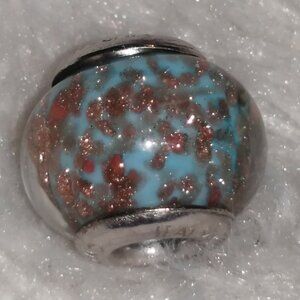 Murano Glass and Sterling Silver Bead/Charm-- Light Blue with Copper Flecks